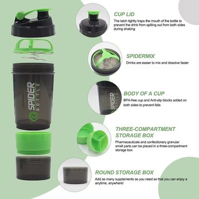 Leakproof 16oz Fitness Fitness Gym Sport Proteinmischungen Shaker Flasche mit zwei zusätzlichen Abteilungen