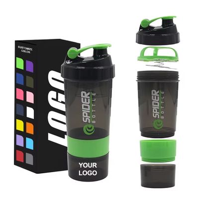 Leakproof 16oz Fitness Fitness Gym Sport Proteinmischungen Shaker Flasche mit zwei zusätzlichen Abteilungen