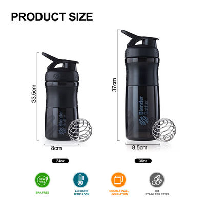 Edelstahlkugel Portable BPA-freies Fitnessstudio Plastik-Protein-Shaker Flasche für Sport