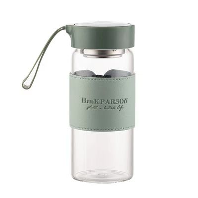 480 ml eigene Borosilikat-Glas-Wasserflasche mit Lederhüllen und Teeflasche