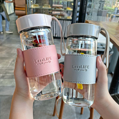 480 ml eigene Borosilikat-Glas-Wasserflasche mit Lederhüllen und Teeflasche