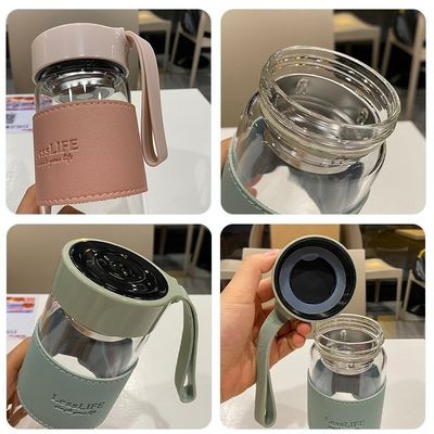 480 ml eigene Borosilikat-Glas-Wasserflasche mit Lederhüllen und Teeflasche