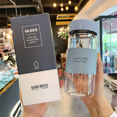 480 ml eigene Borosilikat-Glas-Wasserflasche mit Lederhüllen und Teeflasche