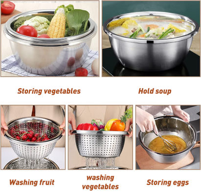 Personalisiertes Logo Vielseitiges Küchensieber aus Edelstahl 304 Mikroporöses Colander Reiswaschbecher Set 550g