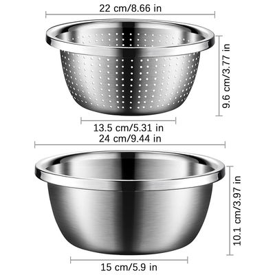 Personalisiertes Logo Vielseitiges Küchensieber aus Edelstahl 304 Mikroporöses Colander Reiswaschbecher Set 550g