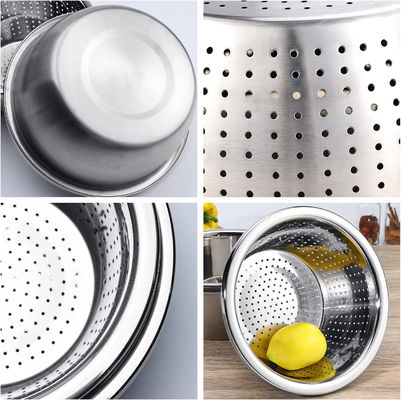 Personalisiertes Logo Vielseitiges Küchensieber aus Edelstahl 304 Mikroporöses Colander Reiswaschbecher Set 550g
