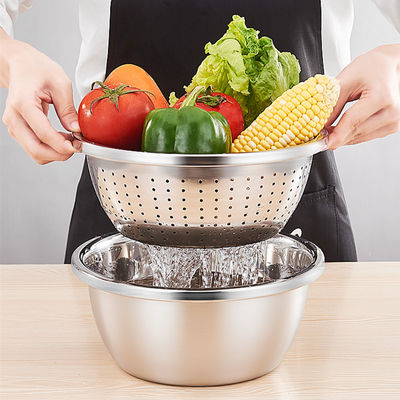 Personalisiertes Logo Vielseitiges Küchensieber aus Edelstahl 304 Mikroporöses Colander Reiswaschbecher Set 550g