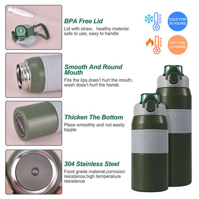 600 ml/800 ml isolierte Wasserflasche aus Edelstahl mit Stroh und Handgriff