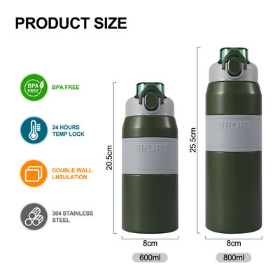 600 ml/800 ml isolierte Wasserflasche aus Edelstahl mit Stroh und Handgriff