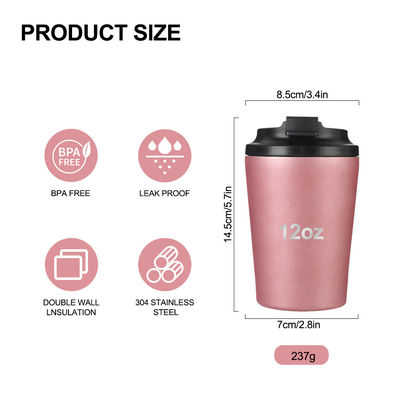 12oz Reise-Wiederverwendbare Kaffeetasse Becher Isolierter Thermischer Edelstahl-Tumbler Höher