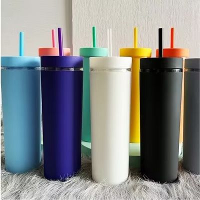 186g maßgeschneiderte Acryl Pastellfarbene Tumbler 16oz wiederverwendbare Plastikbecher mit Stroh