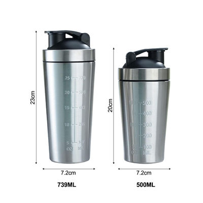739 ml / 500 ml Kapazität Mahlfarbe Edelstahl Protein Shaker Flasche für Fitnessstudio
