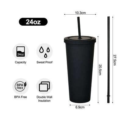 American Style 710ML / 24oz wiederverwendbare BPA-freie Kunststoff-Tumbler mit Deckel und Strohhalmen