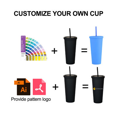 American Style 710ML / 24oz wiederverwendbare BPA-freie Kunststoff-Tumbler mit Deckel und Strohhalmen