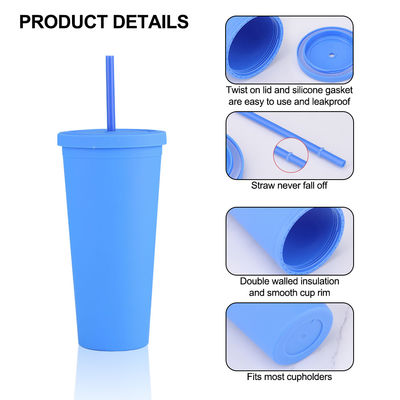 American Style 710ML / 24oz wiederverwendbare BPA-freie Kunststoff-Tumbler mit Deckel und Strohhalmen