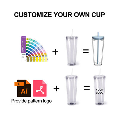 Wiederverwendbare klare Becher 24oz Isolierter Doppelwand-Kunststoff-Tumbler mit Deckel und Stroh