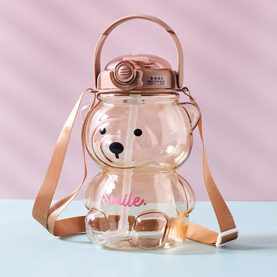 Sommerschüler müssen süße Teddybären haben Wasserflasche mit Stroh und großer Kapazität