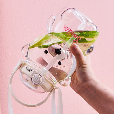 Sommerschüler müssen süße Teddybären haben Wasserflasche mit Stroh und großer Kapazität
