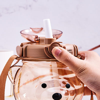 Sommerschüler müssen süße Teddybären haben Wasserflasche mit Stroh und großer Kapazität