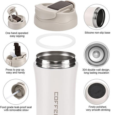 Edelstahl Vakuum isolierte Reise Kaffeetasse 14 oz/400 ml mit Deckel und Stroh