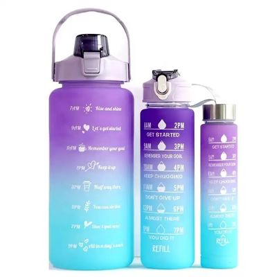 Unisex 3 in 1 Motivationszeitmarker Farbschräg Wasserflasche Set 2000ml 900ml 500ml