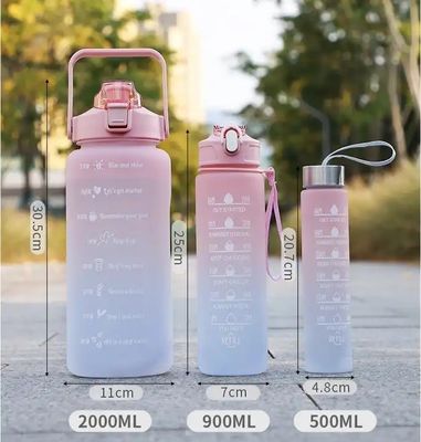 Unisex 3 in 1 Motivationszeitmarker Farbschräg Wasserflasche Set 2000ml 900ml 500ml