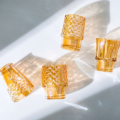 Handgefertigte Amber Blau Grau Glas Koi Fisch Set für Geschäftsgeschenke im amerikanischen Stil