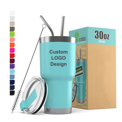 10*19.5CM Custom Logo Edelstahl Doppelwand Kaffee-Reisemug mit Stroh und Deckel
