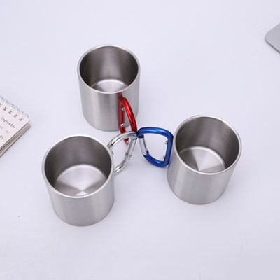 200 ml / 300 ml Camping- und Reisebecher aus Edelstahl Doppelwand-Karabiner-Tasse mit Griff