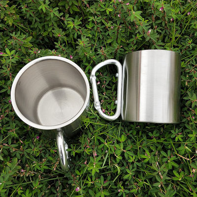 200 ml / 300 ml Camping- und Reisebecher aus Edelstahl Doppelwand-Karabiner-Tasse mit Griff