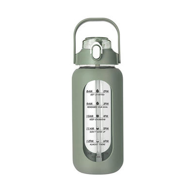 64 oz BPA-freie Glasflasche mit Stroh und Zeitmarker Motivationsflasche