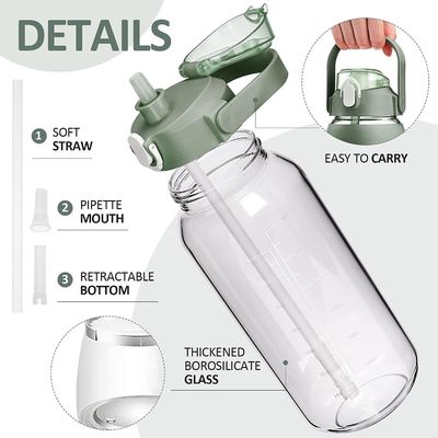 64 oz BPA-freie Glasflasche mit Stroh und Zeitmarker Motivationsflasche