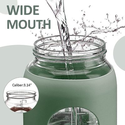 64 oz BPA-freie Glasflasche mit Stroh und Zeitmarker Motivationsflasche
