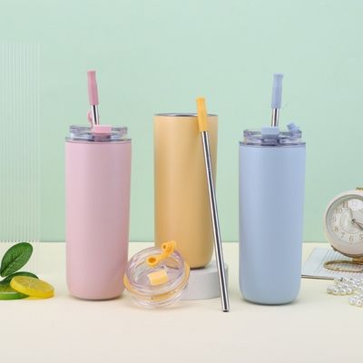 7.6*19.7CM Portable Edelstahl Kaffeebecher mit Stroh und Deckel BPA-frei