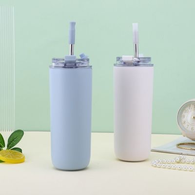 7.6*19.7CM Portable Edelstahl Kaffeebecher mit Stroh und Deckel BPA-frei