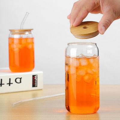 Küche BPA-freie Borosilikat-Glas-Wasserflasche mit Bambusdeckel und Glasstroh