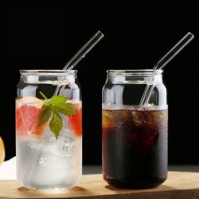 Küche BPA-freie Borosilikat-Glas-Wasserflasche mit Bambusdeckel und Glasstroh