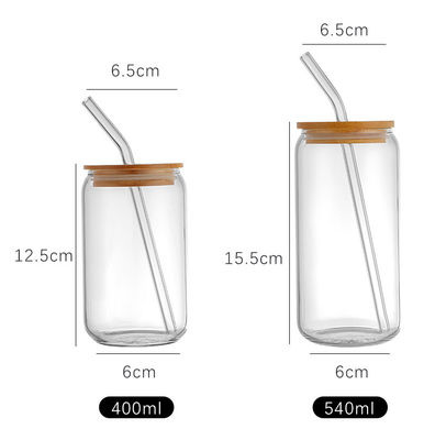 Küche BPA-freie Borosilikat-Glas-Wasserflasche mit Bambusdeckel und Glasstroh