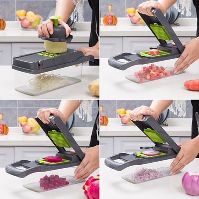 Metall Gemüseschneider Zwiebelschneider Multifunktionsschneider Grater mit Kolanderkorb