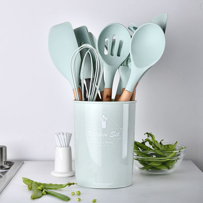 Outdoor Custom Logo Holzgriffe Spatulas Silikon Küchenutensilien Spatula Set mit Speicherbehälter