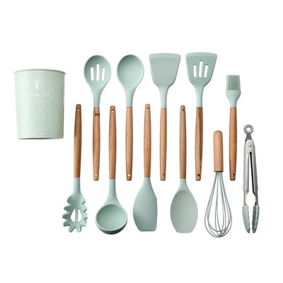 Outdoor Custom Logo Holzgriffe Spatulas Silikon Küchenutensilien Spatula Set mit Speicherbehälter