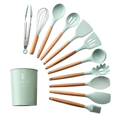 Outdoor Custom Logo Holzgriffe Spatulas Silikon Küchenutensilien Spatula Set mit Speicherbehälter