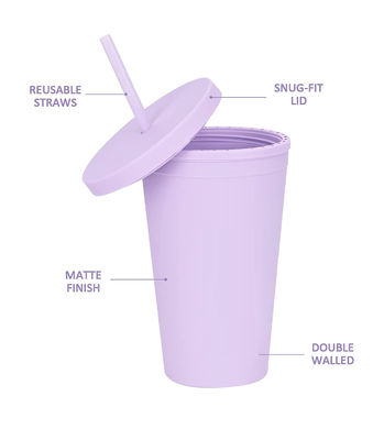 Custom AS PP Doppelwandfarbenes Acrylmatte Schwarzes Plastik-Tumbler-Tasse mit Deckel und Stroh
