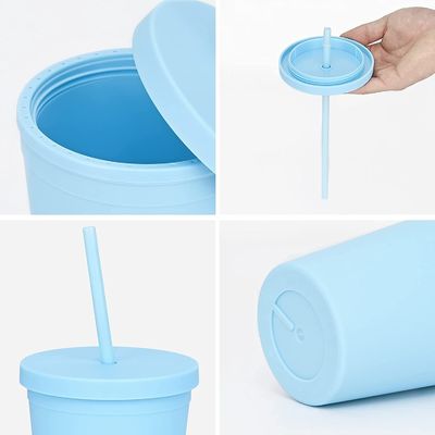 Custom AS PP Doppelwandfarbenes Acrylmatte Schwarzes Plastik-Tumbler-Tasse mit Deckel und Stroh