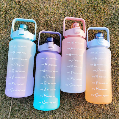 2L Motivationszeitmarker Wasserflasche mit Stroh und Aufklebern