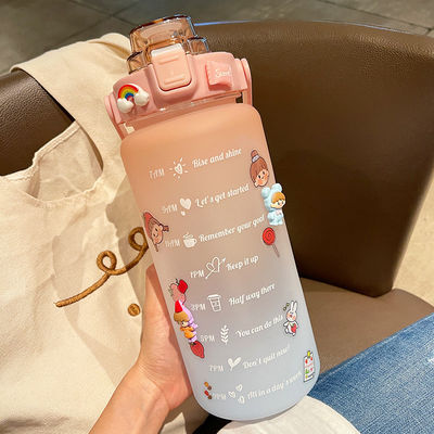 2L Motivationszeitmarker Wasserflasche mit Stroh und Aufklebern