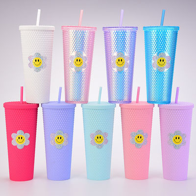 16oz 24oz Kaffeetasse Doppelwand Plastik Irisescent Matte Tassen Tumbler mit Stroh