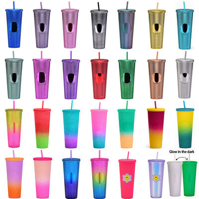 16oz 24oz Kaffeetasse Doppelwand Plastik Irisescent Matte Tassen Tumbler mit Stroh