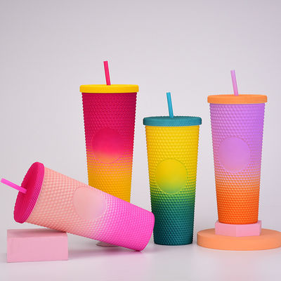 16oz 24oz Kaffeetasse Doppelwand Plastik Irisescent Matte Tassen Tumbler mit Stroh