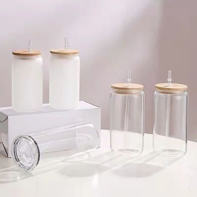 12oz/16oz/25oz Glas Milchbecher Sublimation Bier-Kanne in Form von Tasse mit Bambus-Deckel und Stroh